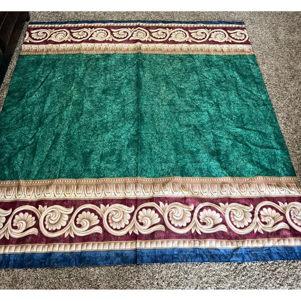 VTG 90s Dawson Home Fashions Shower Curtain Emerald Green Scroll Border